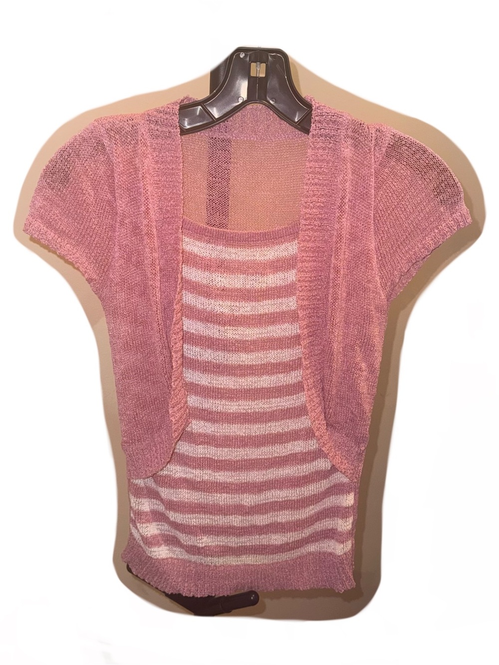Pink Striped Short-Sleeve Layering Top